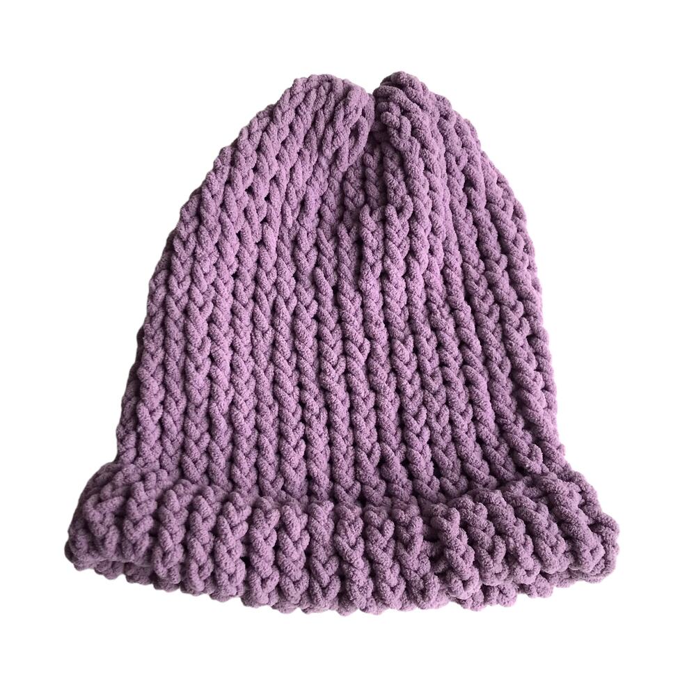 Handmade Knit Hat Stocking Cap Ribbed Beanie Purple Winter Ski Hat Scandi Girl